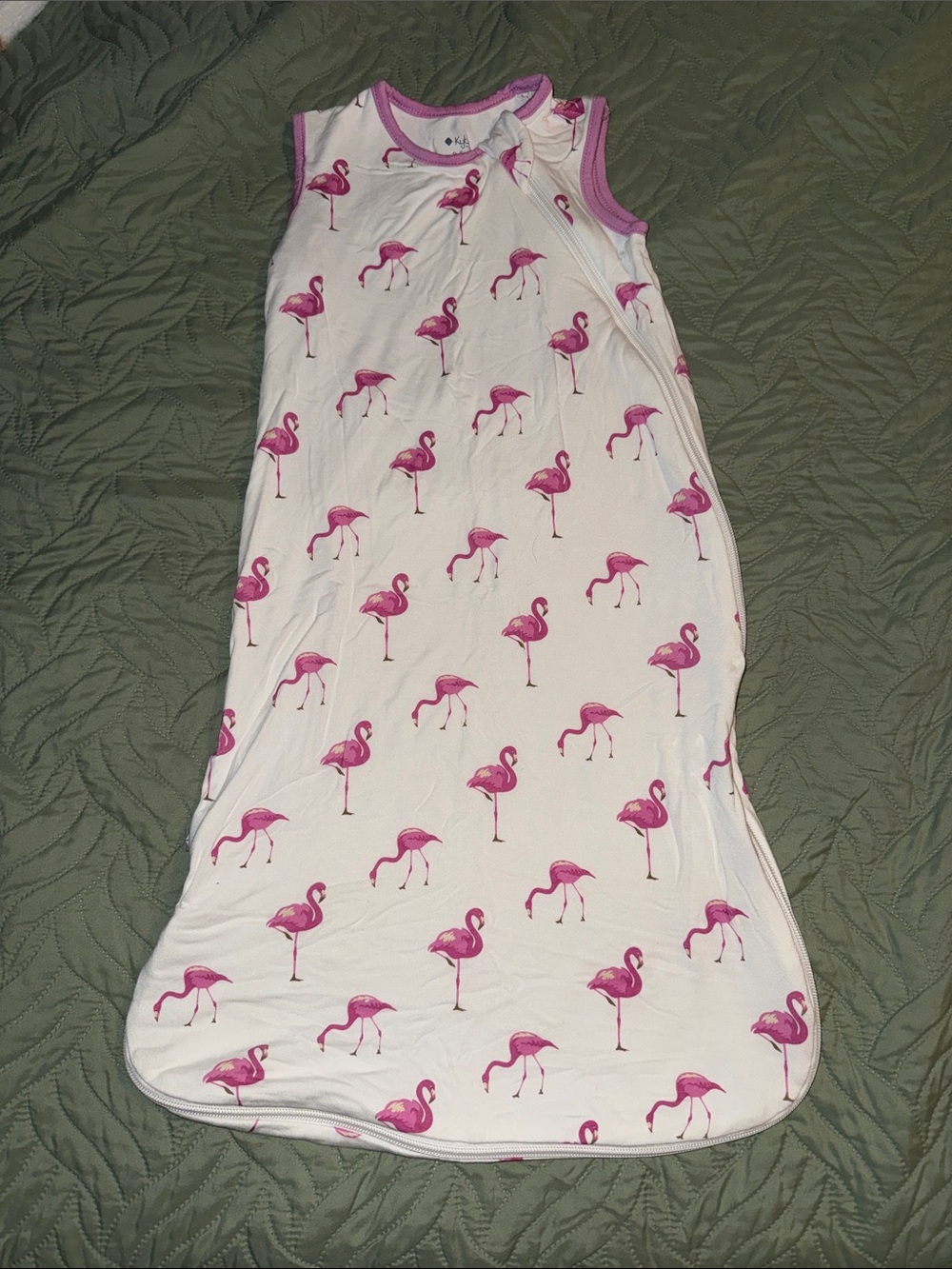 Kyte BABY White Sleep Sack with Pink Flamingo Pattern